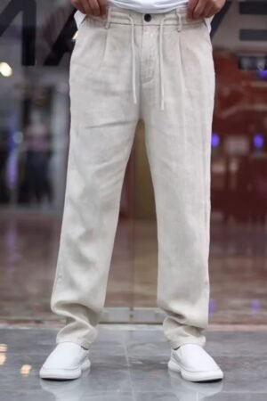 Men's Lifestyle Co Linen Relaxed-Fit Regular Trousers Pent