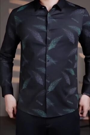 Men’s Printing Long Sleeve Turn-Down Collar Cardigan Shirt